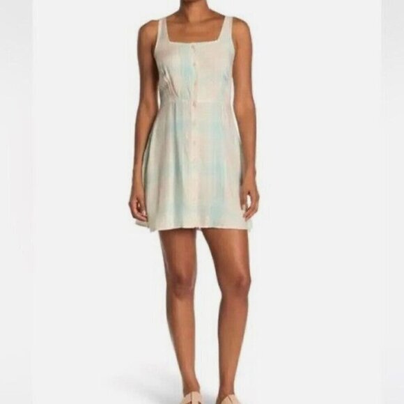 NWT Abound Pink-Green Adley Plaid Tiered Front Button Mini Dress - S - Picture 1 of 8